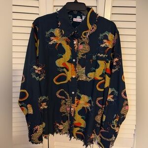 Dizzy Lizzie Dragon Print Shirt in Navy NWOT
